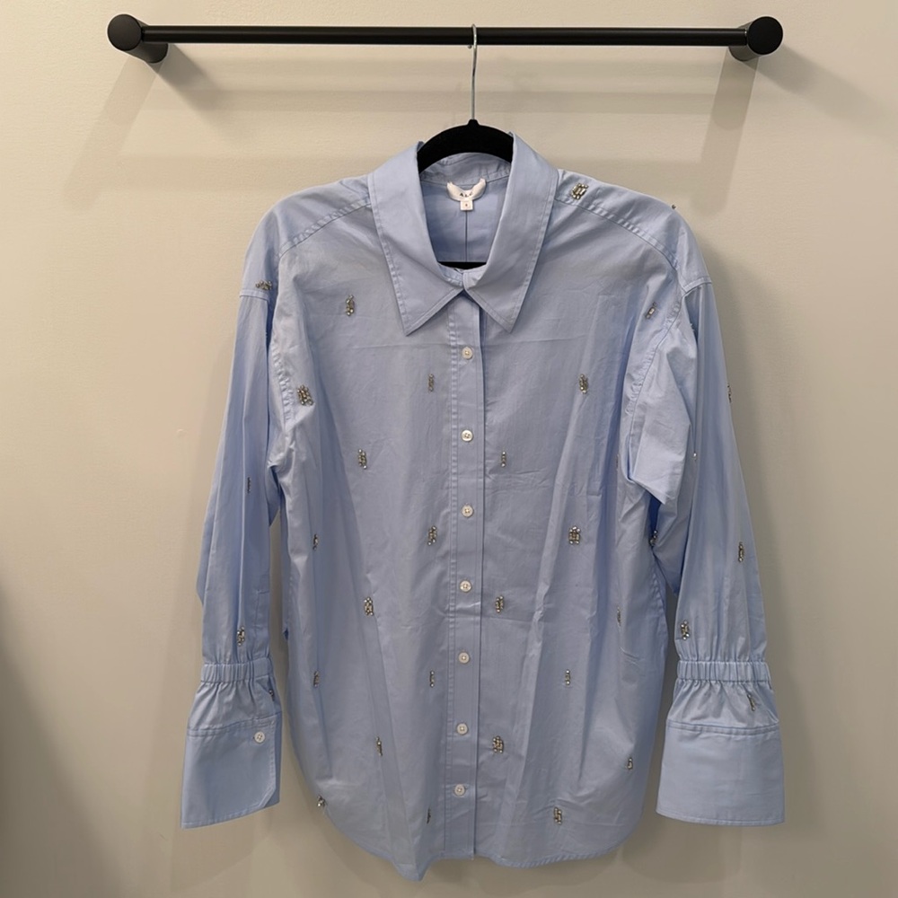 A.L.C.
Women's Blue Monica Crystal-embellished Cotton-twill Shirt